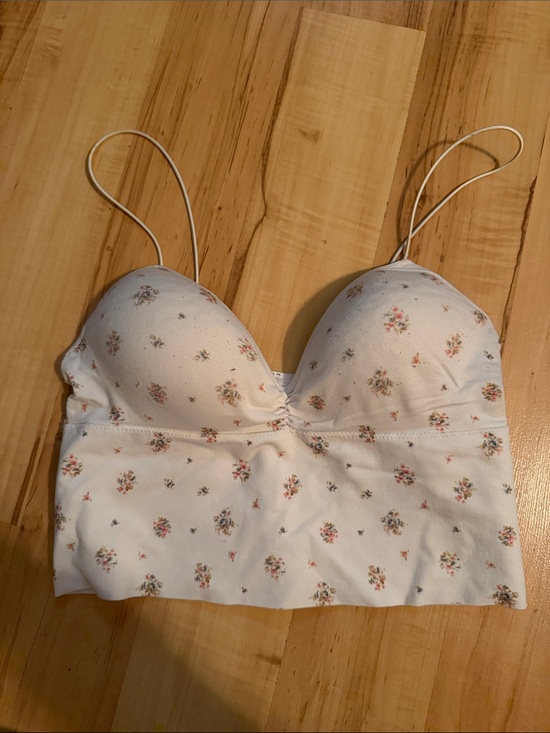 Tops - White Floral Longline Bralette with Thin Straps
